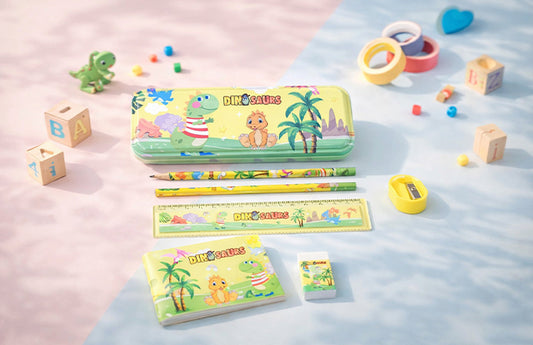 Dinosaur Theme Stationery Set for Kids – 7 Pieces