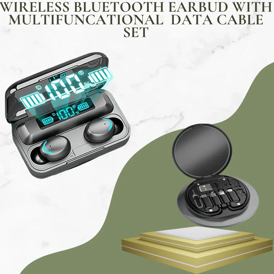 Wireless Bluetooth Cable Earbud M10 With Multifuncational Data Cable Set