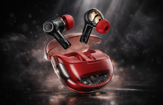Blazing Red Transparent Bluetooth Earbuds