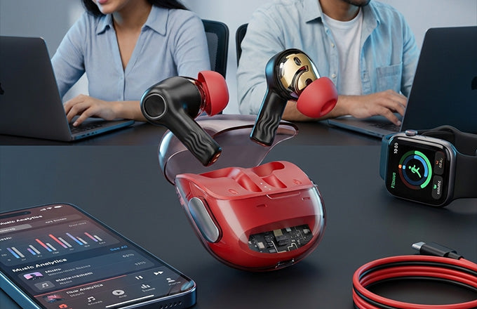Blazing Red Transparent Bluetooth Earbuds