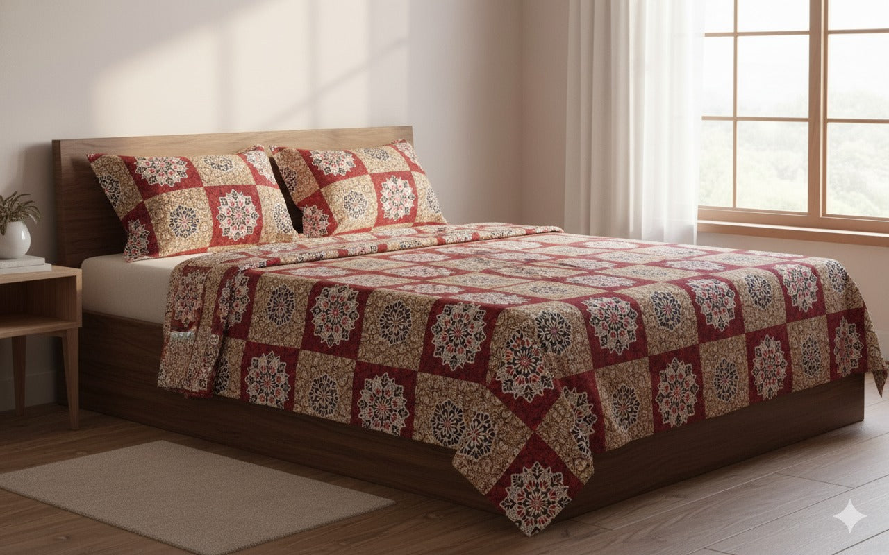 Queen Size Bedsheet With 2 Pillow Covers