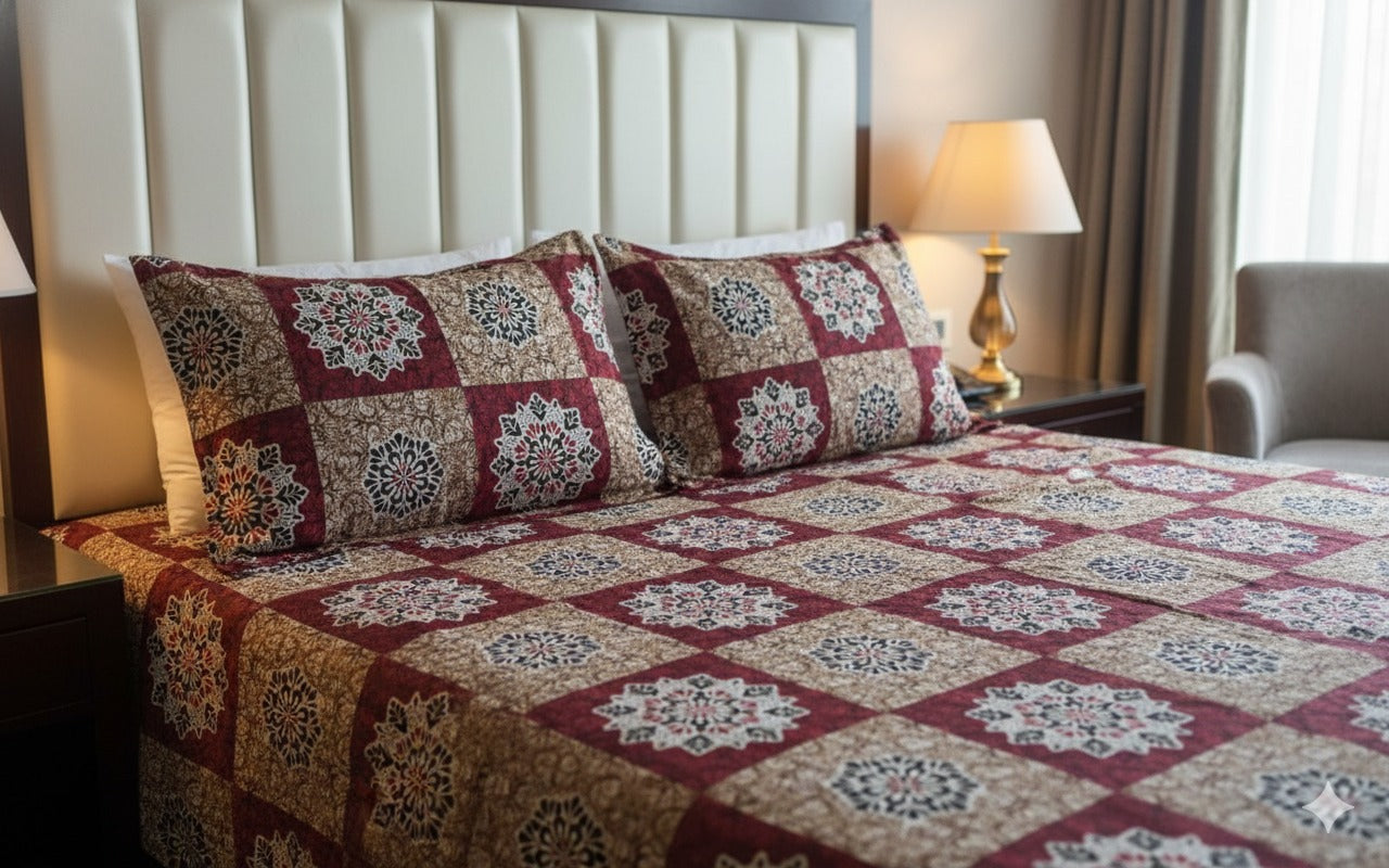 Queen Size Bedsheet With 2 Pillow Covers